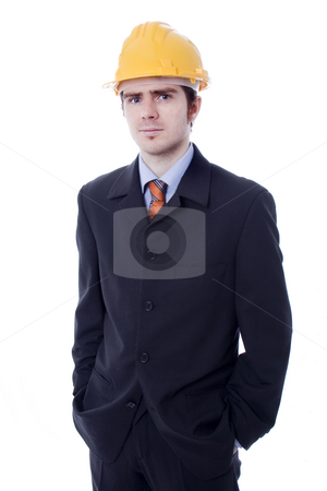 To use this stock image in your creative project, please select the size you need over to the right and click the "Add to Cart" button.
Your downloaded image will come with the Cutcaster watermark removed so don’t worry about the watermark you see on this page. Man stock photo, Young business man with yellow helmet white isolate by Marc Torrell