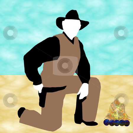To use this stock image in your creative project, please select the size you need over to the right and click the "Add to Cart" button.
Your downloaded image will come with the Cutcaster watermark removed so don’t worry about the watermark you see on this page. Cowboy by a campfire stock photo, A cowboy kneeling beside a campfire in the desert. by Karen Carter