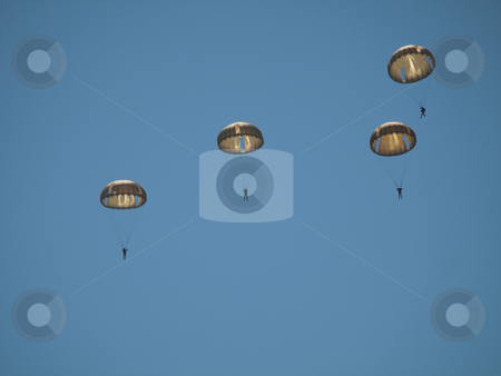 To use this stock image in your creative project, please select the size you need over to the right and click the "Add to Cart" button.
Your downloaded image will come with the Cutcaster watermark removed so don’t worry about the watermark you see on this page. Group of parachutists stock photo, Group of parachute jumpers against pure blue sky by Laurent Dambies