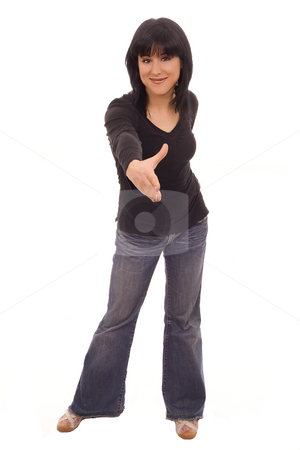 To use this stock image in your creative project, please select the size you need over to the right and click the "Add to Cart" button.
Your downloaded image will come with the Cutcaster watermark removed so don’t worry about the watermark you see on this page. Casual cheers stock photo, Casual woman shaking hand white isolate by Marc Torrell