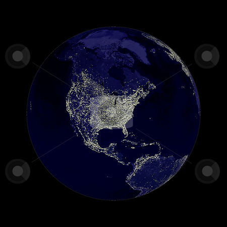 To use this stock image in your creative project, please select the size you need over to the right and click the "Add to Cart" button.
Your downloaded image will come with the Cutcaster watermark removed so don’t worry about the watermark you see on this page. Earth Globe Lights stock photo, Earth globe with north America lights showing on black background.
Some components of this image are provided courtesy of NASA, and have been found at visibleearth.nasa.gov by Henrik Lehnerer