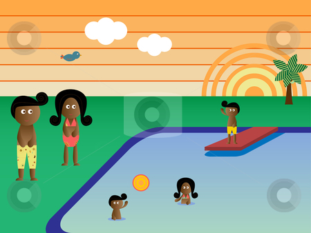 To use this stock image in your creative project, please select the size you need over to the right and click the "Add to Cart" button.
Your downloaded image will come with the Cutcaster watermark removed so don’t worry about the watermark you see on this page. Retro Pool Family African American stock vector clipart, Retro Swimming Pool Landscape African American Family Vacation by Augusto Cabral Graphiste Rennes