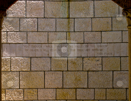 To use this stock image in your creative project, please select the size you need over to the right and click the "Add to Cart" button.
Your downloaded image will come with the Cutcaster watermark removed so don’t worry about the watermark you see on this page. Scripture on stone wall stock photo, Psalms 23 on stone wall of the Miami Beach Holocaust Memorial by Jaime Pharr