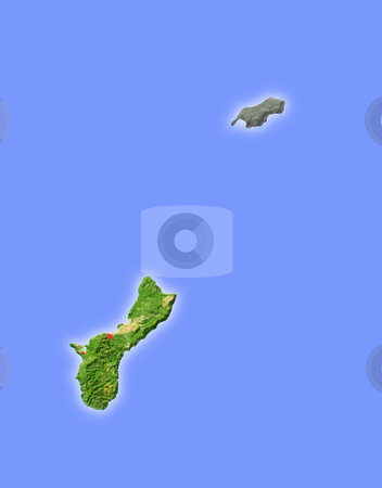 To use this stock image in your creative project, please select the size you need over to the right and click the "Add to Cart" button.
Your downloaded image will come with the Cutcaster watermark removed so don’t worry about the watermark you see on this page. Guam, shaded relief map. stock photo, Guam, shaded relief map. Colored according to natural appearance, with major urban areas. Includes clip paths for the state boundary and land areas.
Projection: Mercator ; Geographic extents: W: 144.4; E: 145.6; S: 13; N: 14.5 by Michael Schmeling