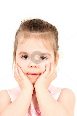 To use this stock image in your creative project, please select the size you need over to the right and click the "Add to Cart" button.
Your downloaded image will come with the Cutcaster watermark removed so don’t worry about the watermark you see on this page. Little girl with hands on face stock photo, Portrait of young girl with hands on face, studio shot by Tom P.