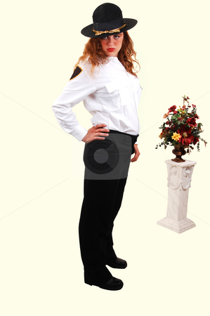 To use this stock image in your creative project, please select the size you need over to the right and click the "Add to Cart" button.
Your downloaded image will come with the Cutcaster watermark removed so don’t worry about the watermark you see on this page. Pretty security guard. stock photo, A lovely security guard from an shopping mall in the US in her good looking
uniform with bright red hair. by Horst Petzold
