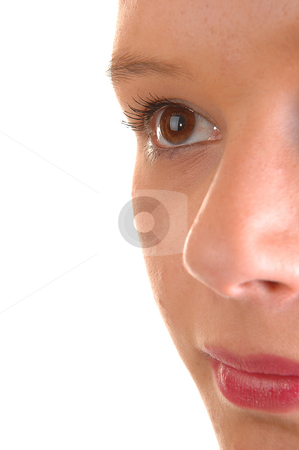 To use this stock image in your creative project, please select the size you need over to the right and click the "Add to Cart" button.
Your downloaded image will come with the Cutcaster watermark removed so don’t worry about the watermark you see on this page. Girls half face. stock photo, The half face of a beautiful young woman whit her eyes and red lips
on white background. by Horst Petzold