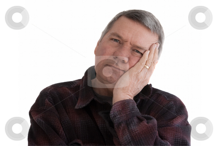To use this stock image in your creative project, please select the size you need over to the right and click the "Add to Cart" button.
Your downloaded image will come with the Cutcaster watermark removed so don’t worry about the watermark you see on this page. Portrait of senior man, isolated on white. stock photo, Portrait of 57 year old senior man wearing a dark flannel shirt and resting his head on his hand. Isolated on white background. by Steve Carroll