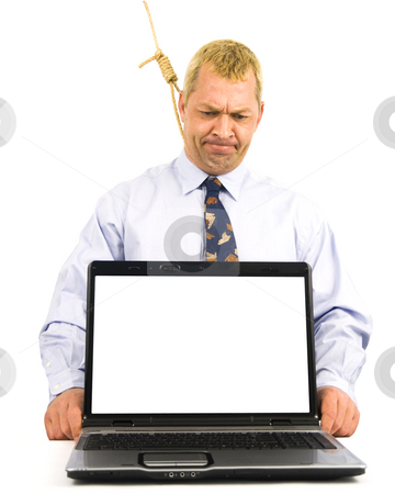 To use this stock image in your creative project, please select the size you need over to the right and click the "Add to Cart" button.
Your downloaded image will come with the Cutcaster watermark removed so don’t worry about the watermark you see on this page. Frustrated Business Man stock photo, Frustrated Business man with laptop on a white background by John Teeter