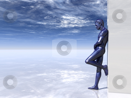 To use this stock image in your creative project, please select the size you need over to the right and click the "Add to Cart" button.
Your downloaded image will come with the Cutcaster watermark removed so don’t worry about the watermark you see on this page. Blue stock photo, Blue human figure lean on white wall - 3d illustration by J?