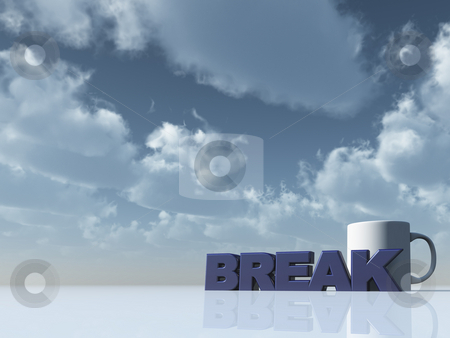 To use this stock image in your creative project, please select the size you need over to the right and click the "Add to Cart" button.
Your downloaded image will come with the Cutcaster watermark removed so don’t worry about the watermark you see on this page. Break stock photo, The word break and a cup in front of blue sky - 3d illustration by J?