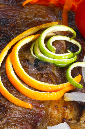 To use this stock image in your creative project, please select the size you need over to the right and click the "Add to Cart" button.
Your downloaded image will come with the Cutcaster watermark removed so don’t worry about the watermark you see on this page. Beef ribeye steak stock photo, Fresh juicy beef ribeye steak grilled with orange and lemon peel on top and vegetables beside by Francesco Perre