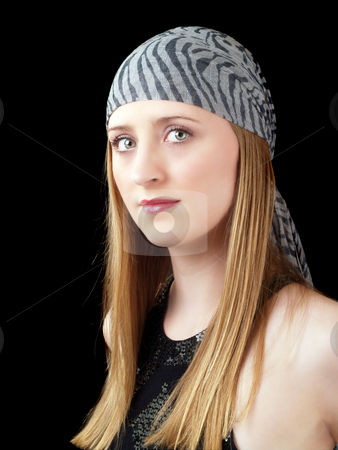 To use this stock image in your creative project, please select the size you need over to the right and click the "Add to Cart" button.
Your downloaded image will come with the Cutcaster watermark removed so don’t worry about the watermark you see on this page. Young caucasian woma in head scarf with green eyes stock photo, Young woman portrait with head scarf green eyes by Jeff Cleveland