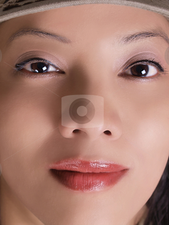 To use this stock image in your creative project, please select the size you need over to the right and click the "Add to Cart" button.
Your downloaded image will come with the Cutcaster watermark removed so don’t worry about the watermark you see on this page. Extreme closeup of hispanic woman portrait hat stock photo, Tight closeup of latina woman in ball cap by Jeff Cleveland