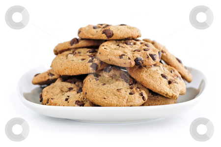 To use this stock image in your creative project, please select the size you need over to the right and click the "Add to Cart" button.
Your downloaded image will come with the Cutcaster watermark removed so don’t worry about the watermark you see on this page. Chocolate chip cookies stock photo, Plate of chocolate chip cookies isolated on white background by Elena Elisseeva