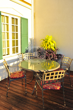 To use this stock image in your creative project, please select the size you need over to the right and click the "Add to Cart" button.
Your downloaded image will come with the Cutcaster watermark removed so don’t worry about the watermark you see on this page. Patio furniture stock photo, Patio chairs and tables on wooden patio deck by Elena Elisseeva