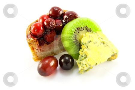 To use this stock image in your creative project, please select the size you need over to the right and click the "Add to Cart" button.
Your downloaded image will come with the Cutcaster watermark removed so don’t worry about the watermark you see on this page. Pork Pie with Kiwi, Grapes and Blue Cheese stock photo, Slice of pork pie with kiwi, grapes and blue cheese with clipping path on a white background by Keith Wilson