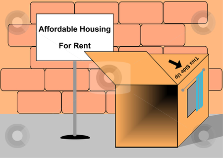 To use this stock image in your creative project, please select the size you need over to the right and click the "Add to Cart" button.
Your downloaded image will come with the Cutcaster watermark removed so don’t worry about the watermark you see on this page. Affordable Housing stock vector clipart, Vector Illustration of an empty cardboard box with a sign advertising affordable housing. by Robert Gebbie