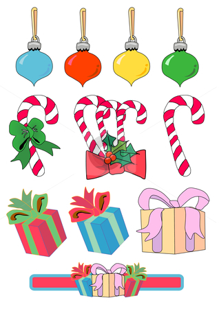 To use this stock image in your creative project, please select the size you need over to the right and click the "Add to Cart" button.
Your downloaded image will come with the Cutcaster watermark removed so don’t worry about the watermark you see on this page. Bulbs, Canes, Presents stock vector clipart, Vector Illustration of candy canes, bulbs and presents. by Robert Gebbie