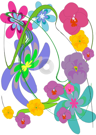 To use this stock image in your creative project, please select the size you need over to the right and click the "Add to Cart" button.
Your downloaded image will come with the Cutcaster watermark removed so don’t worry about the watermark you see on this page. Flower Tango stock vector clipart, Vector illustration of a colorful mixture of various flowers with a green swirl. by Robert Gebbie