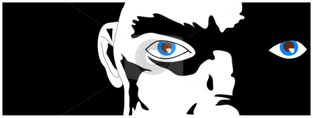To use this stock image in your creative project, please select the size you need over to the right and click the "Add to Cart" button.
Your downloaded image will come with the Cutcaster watermark removed so don’t worry about the watermark you see on this page. Hard Eyes stock vector clipart, A face in partial darkness, blue eyes glinting from the shadows. Vector illustration. by Robert Gebbie