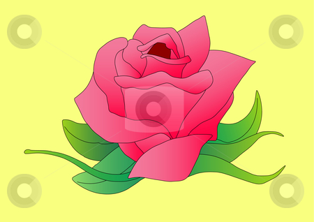 To use this stock image in your creative project, please select the size you need over to the right and click the "Add to Cart" button.
Your downloaded image will come with the Cutcaster watermark removed so don’t worry about the watermark you see on this page. Pink Rose on Yellow stock vector clipart, Vector hand drawn illustration of a pink rose with green leaves on a yellow background. by Robert Gebbie