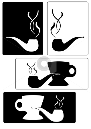 To use this stock image in your creative project, please select the size you need over to the right and click the "Add to Cart" button.
Your downloaded image will come with the Cutcaster watermark removed so don’t worry about the watermark you see on this page. Silhouette Smoking Pipe Tags stock vector clipart, Vector Image of black and white cups and lit tobacco pipes by Robert Gebbie