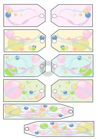 To use this stock image in your creative project, please select the size you need over to the right and click the "Add to Cart" button.
Your downloaded image will come with the Cutcaster watermark removed so don’t worry about the watermark you see on this page. Price Tags Bubbles stock vector clipart, Festive gift tags in pastel colors with bubbles and swirling ribbons. by Robert Gebbie