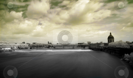 To use this stock image in your creative project, please select the size you need over to the right and click the "Add to Cart" button.
Your downloaded image will come with the Cutcaster watermark removed so don’t worry about the watermark you see on this page. Toulouse panoramic infrared cityscape stock photo, Toulouse panoramic infrared cityscape from bridge of the Catalans by Laurent Dambies
