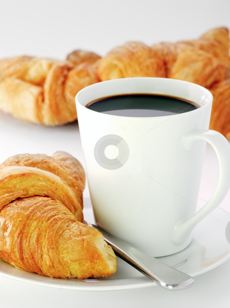 To use this stock image in your creative project, please select the size you need over to the right and click the "Add to Cart" button.
Your downloaded image will come with the Cutcaster watermark removed so don’t worry about the watermark you see on this page. Mug and croissants stock photo, A mug of black coffee with fresh croissants by Paul Turner