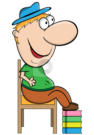 To use this stock image in your creative project, please select the size you need over to the right and click the "Add to Cart" button.
Your downloaded image will come with the Cutcaster watermark removed so don’t worry about the watermark you see on this page. Short Man Cartoon Character stock vector clipart, Short dwarf like guy sitting on a chair, feet resting on a pile of books for comfort. Fun cartoon character. by toots77