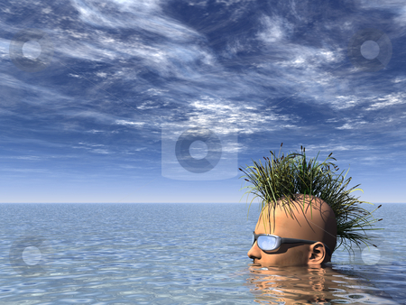 To use this stock image in your creative project, please select the size you need over to the right and click the "Add to Cart" button.
Your downloaded image will come with the Cutcaster watermark removed so don’t worry about the watermark you see on this page. Camouflage stock photo, Human head with grass mohawk hair in water - 3d illustration by J?