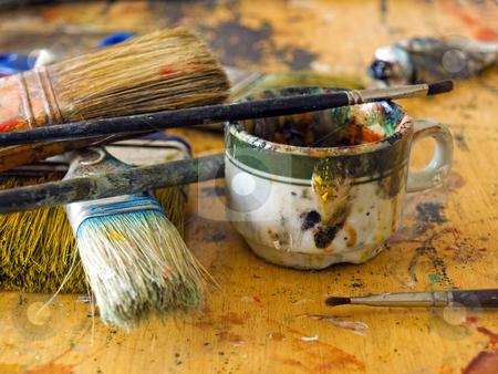 To use this stock image in your creative project, please select the size you need over to the right and click the "Add to Cart" button.
Your downloaded image will come with the Cutcaster watermark removed so don’t worry about the watermark you see on this page. Artist's table stock photo, Closeup of a mess on the painter's table in some art studio. by Sinisa Botas