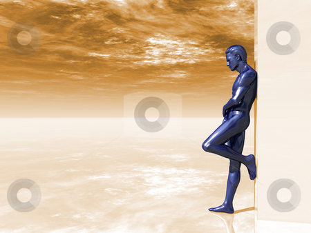 To use this stock image in your creative project, please select the size you need over to the right and click the "Add to Cart" button.
Your downloaded image will come with the Cutcaster watermark removed so don’t worry about the watermark you see on this page. Lean on stock photo, Blue human man figure on big blank box - 3d illustration by J?