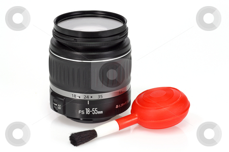 To use this stock image in your creative project, please select the size you need over to the right and click the "Add to Cart" button.
Your downloaded image will come with the Cutcaster watermark removed so don’t worry about the watermark you see on this page. Camera equipment stock photo, Camera lens and a blow brush on bright background by Birgit Reitz-Hofmann