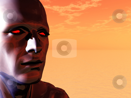 To use this stock image in your creative project, please select the size you need over to the right and click the "Add to Cart" button.
Your downloaded image will come with the Cutcaster watermark removed so don’t worry about the watermark you see on this page. Techno head stock photo, Surreal head of a man with red eyes - 3d illustration by J?