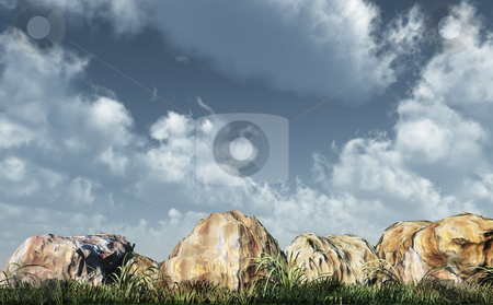 To use this stock image in your creative project, please select the size you need over to the right and click the "Add to Cart" button.
Your downloaded image will come with the Cutcaster watermark removed so don’t worry about the watermark you see on this page. Rocks stock photo, Stones, grass and cloudy sky - 3d illustration by J?