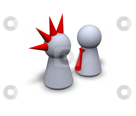 To use this stock image in your creative project, please select the size you need over to the right and click the "Add to Cart" button.
Your downloaded image will come with the Cutcaster watermark removed so don’t worry about the watermark you see on this page. Tolerance stock photo, Two play figures - punk and businessman with red tie - 3d illustration by J?