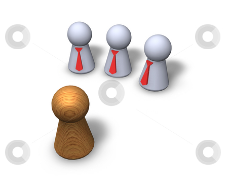 To use this stock image in your creative project, please select the size you need over to the right and click the "Add to Cart" button.
Your downloaded image will come with the Cutcaster watermark removed so don’t worry about the watermark you see on this page. Contrasts stock photo, Play figures - one wooden and three with red tie by J?