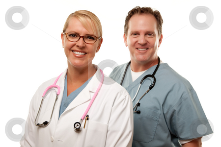 To use this stock image in your creative project, please select the size you need over to the right and click the "Add to Cart" button.
Your downloaded image will come with the Cutcaster watermark removed so don’t worry about the watermark you see on this page. Friendly Male and Female Doctors on White stock photo, Friendly Male and Female Doctors Isolated on a White Background. by Andy Dean