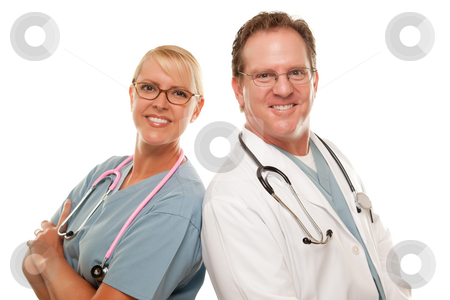 To use this stock image in your creative project, please select the size you need over to the right and click the "Add to Cart" button.
Your downloaded image will come with the Cutcaster watermark removed so don’t worry about the watermark you see on this page. Friendly Male and Female Doctors on White stock photo, Friendly Male and Female Doctors Isolated on a White Background. by Andy Dean