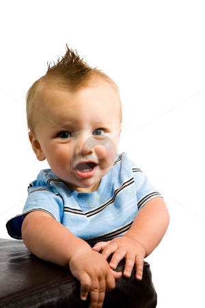 To use this stock image in your creative project, please select the size you need over to the right and click the "Add to Cart" button.
Your downloaded image will come with the Cutcaster watermark removed so don’t worry about the watermark you see on this page. Baby Boy Portrait Isolated stock photo, A portrait of a cute nine month old baby boy isolated on a while background. by Travis Manley