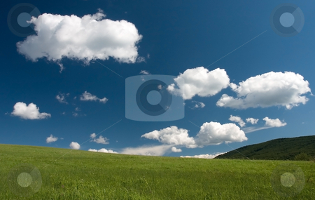 To use this stock image in your creative project, please select the size you need over to the right and click the "Add to Cart" button.
Your downloaded image will come with the Cutcaster watermark removed so don’t worry about the watermark you see on this page. Green grass blue sky and white clouds stock photo, Beautiful european summer landscape with white clouds by Wiktor Bubniak
