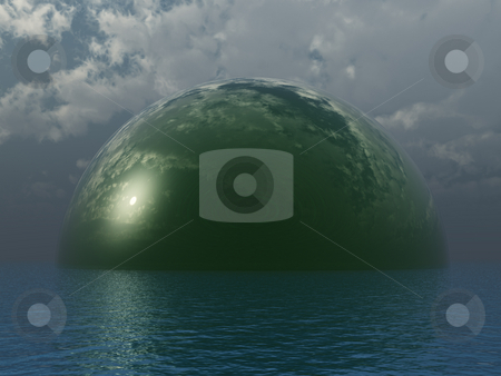To use this stock image in your creative project, please select the size you need over to the right and click the "Add to Cart" button.
Your downloaded image will come with the Cutcaster watermark removed so don’t worry about the watermark you see on this page. Glass dome stock photo, Green glass dome at the ocean - 3d illustration by J?