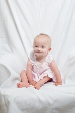 To use this stock image in your creative project, please select the size you need over to the right and click the "Add to Cart" button.
Your downloaded image will come with the Cutcaster watermark removed so don’t worry about the watermark you see on this page. Pink Dress stock photo, Cute little caucasian baby girl wearing pink dress on a white background by Mariusz Jurgielewicz