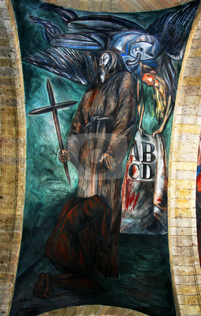 To use this stock image in your creative project, please select the size you need over to the right and click the "Add to Cart" button.
Your downloaded image will come with the Cutcaster watermark removed so don’t worry about the watermark you see on this page. Orozco Mural on the Inquisition Cabanas Cultural Institute stock photo, Mural by Clemente Orozco, Cabanas Cultural Institute, Guadalajara, Mexico. This part of the mural is about the inquisition. Orozco painted the mural in the late 1930s and died in 1949. by William Perry