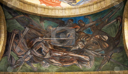 To use this stock image in your creative project, please select the size you need over to the right and click the "Add to Cart" button.
Your downloaded image will come with the Cutcaster watermark removed so don’t worry about the watermark you see on this page. Orozco Mural Cabanas Cultural Institute Guadalajara, Mexico stock photo, Orozco Mural of Spanish Invasion of Mexico, Cabanas Cultural Institute, Guadalajara, Mexico Orozco painted this mural in the late 1930s and died in 1949. by William Perry