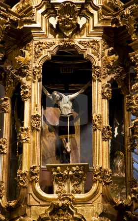 To use this stock image in your creative project, please select the size you need over to the right and click the "Add to Cart" button.
Your downloaded image will come with the Cutcaster watermark removed so don’t worry about the watermark you see on this page. Crucified Jesus Hanging from Cross Altar Valencia Church Mexico stock photo, Crucified Jesus hanging from cross, golden altar, Templo De San Cayetano, Valencia Church, Guanajuato, Mexico. This church was finished in 1788 and is named after the nearby Valencia mine. by William Perry