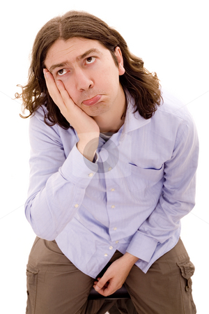 To use this stock image in your creative project, please select the size you need over to the right and click the "Add to Cart" button.
Your downloaded image will come with the Cutcaster watermark removed so don’t worry about the watermark you see on this page. Man on a desk stock photo, Man with pain expression white isolate portrait on a chair by Marc Torrell