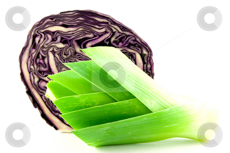 To use this stock image in your creative project, please select the size you need over to the right and click the "Add to Cart" button.
Your downloaded image will come with the Cutcaster watermark removed so don’t worry about the watermark you see on this page. Leek and Red cabbage stock photo, Red cabbage cut in half with a leek on a white background by Keith Wilson